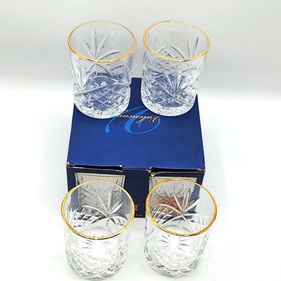 Set Of 4‎ Valencay Gold Embossed  Whiskey Glasses Old Fashioned Drinkware 10.4oz - Picture 11 of 13